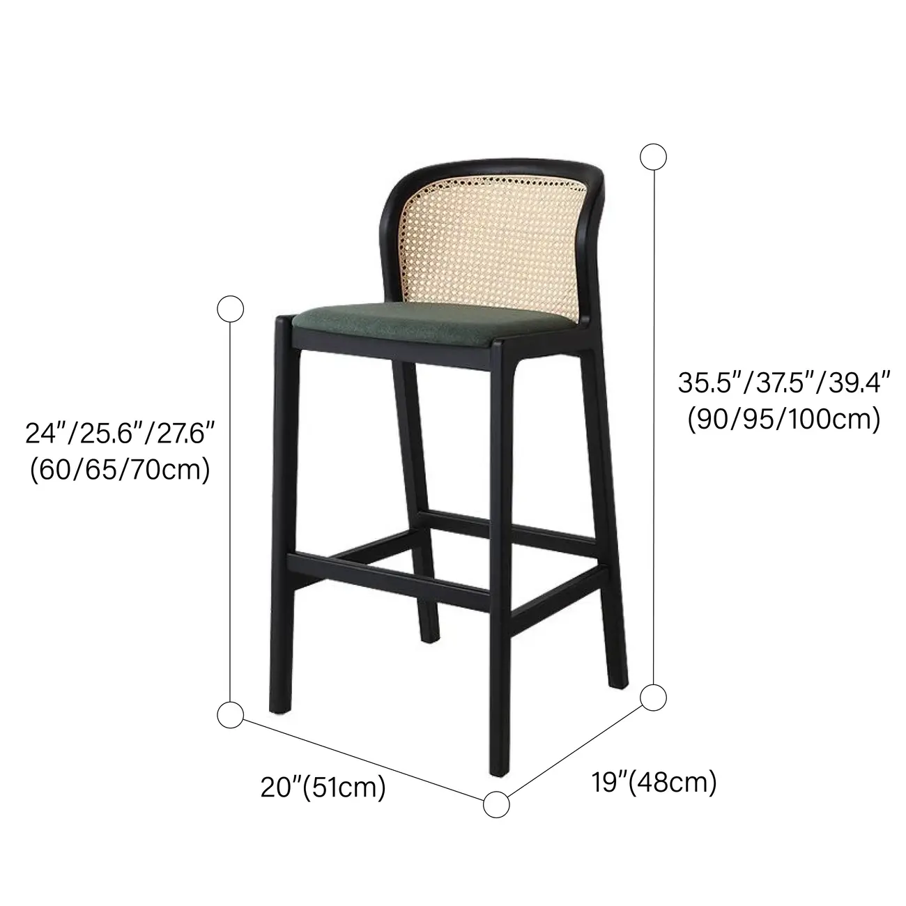 Organic Modern Curved Woven Counter Stools Solid Wood Frame Image - 12 | homeyfad
