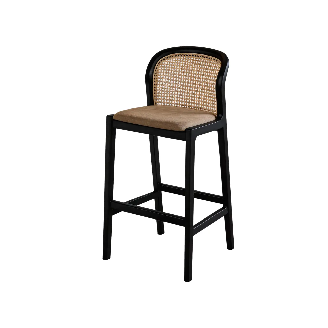 Organic Modern Curved Woven Counter Stools Solid Wood Frame Image - 14 | homeyfad