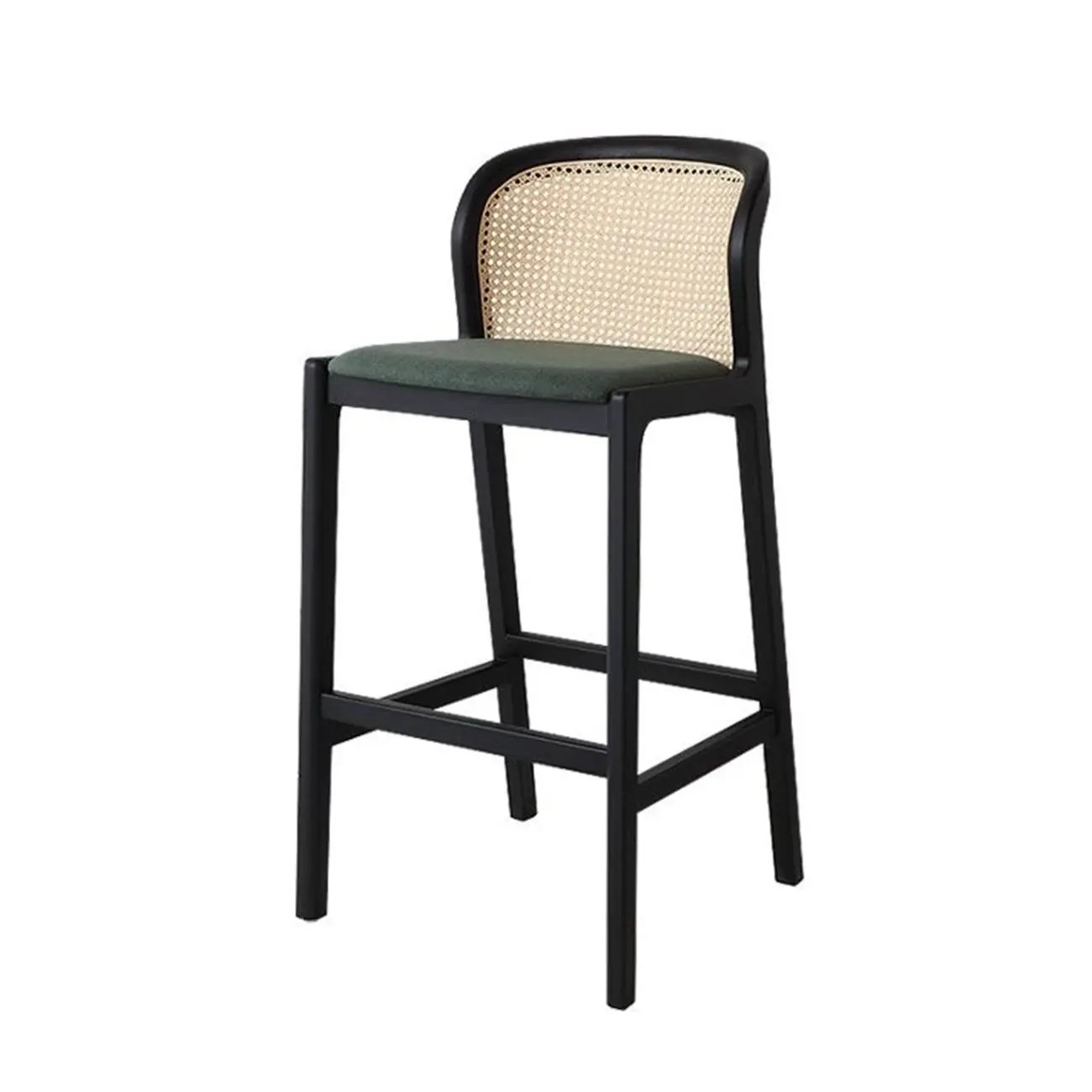 Organic Modern Curved Woven Counter Stools Solid Wood Frame Image - 13 | homeyfad