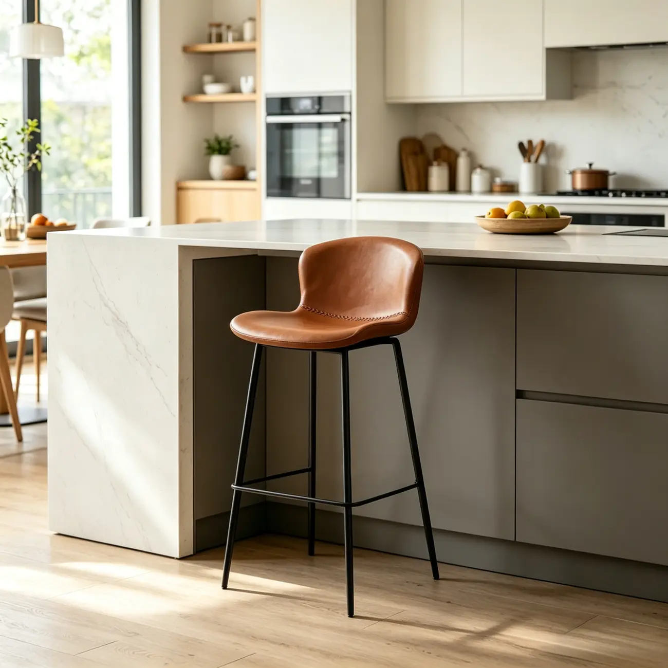 Modern Metal Frame Leather Cushion Low Back Bar Stool Image - 4 | homeyfad