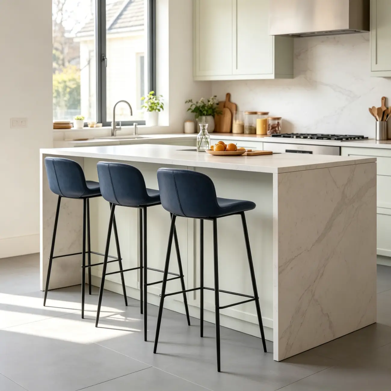 Modern Metal Frame Leather Cushion Low Back Bar Stool Image - 8 | homeyfad