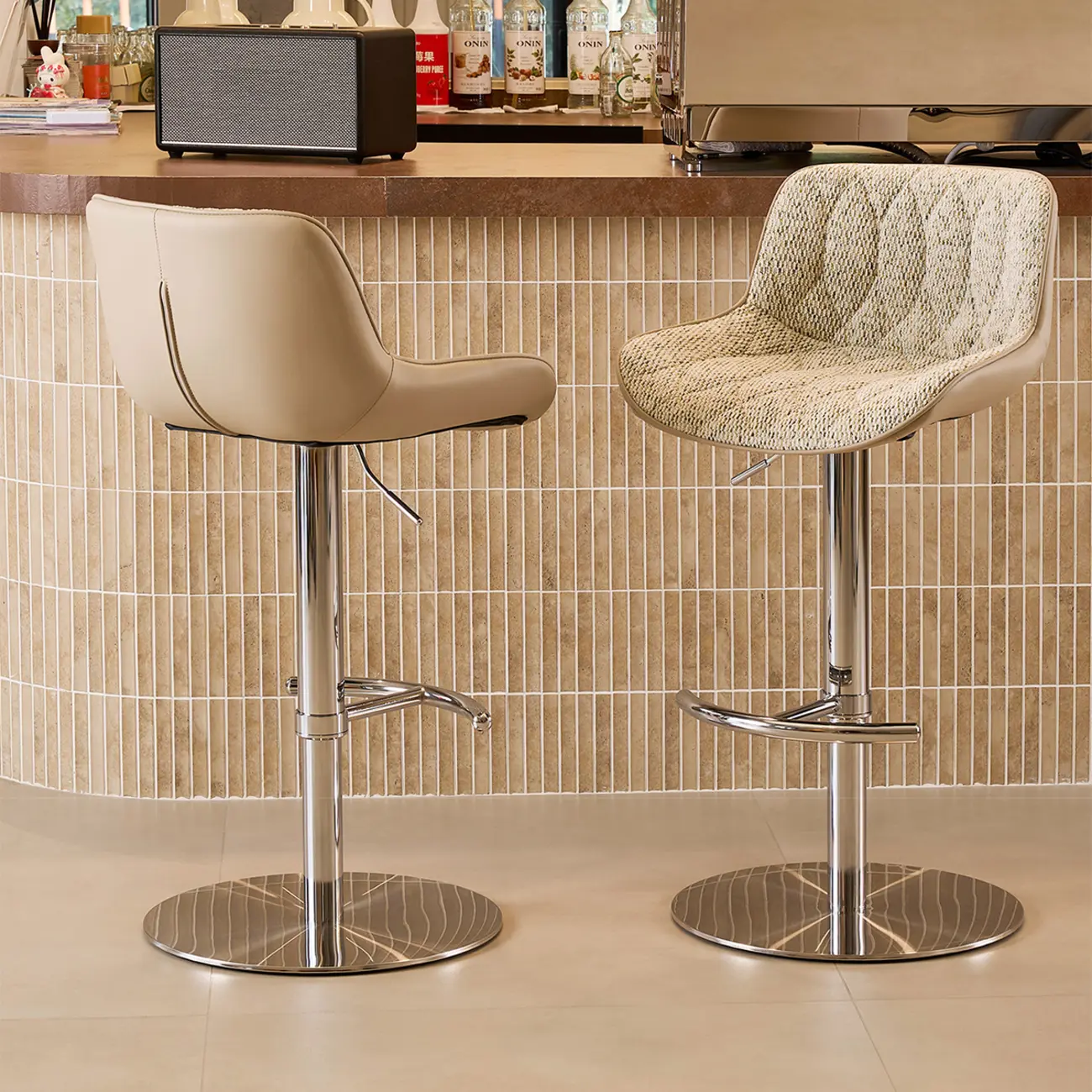 Modern Upholstered Adjustable Swivel Counter Height Bar Stools with Backrest Image - 15 | homeyfad