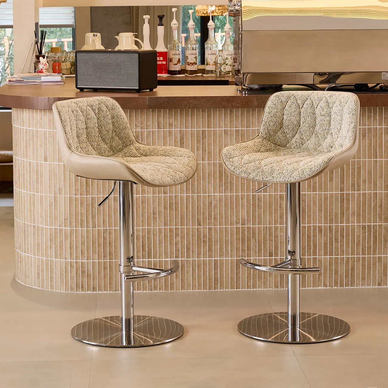 Modern Upholstered Adjustable Swivel Counter Height Bar Stools with Backrest Image - 18 | homeyfad