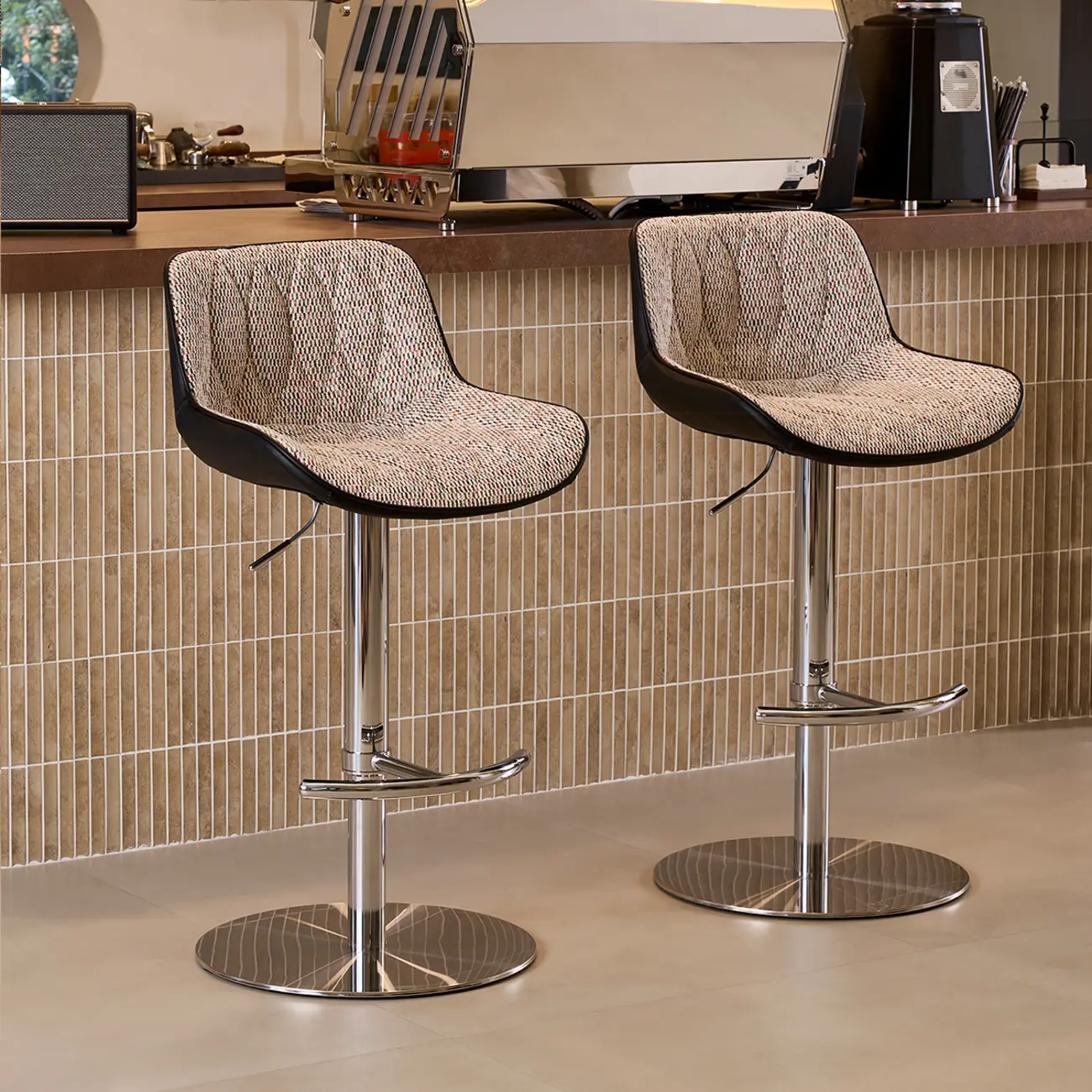 Modern Upholstered Adjustable Swivel Counter Height Bar Stools with Backrest Image - 17 | homeyfad