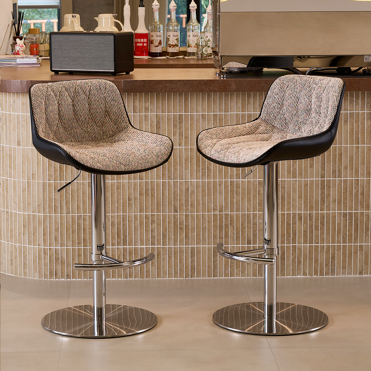 Modern Upholstered Adjustable Swivel Counter Height Bar Stools with Backrest | homeyfad