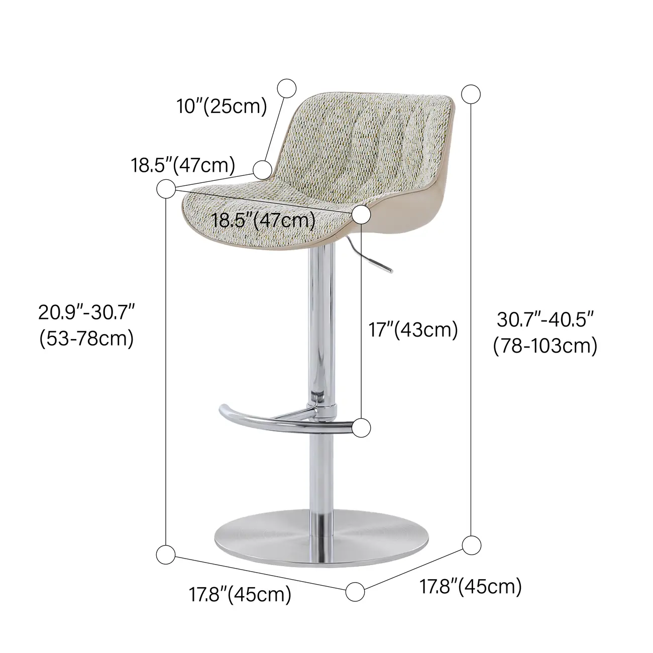 Modern Upholstered Adjustable Swivel Counter Height Bar Stools with Backrest #size | homeyfad