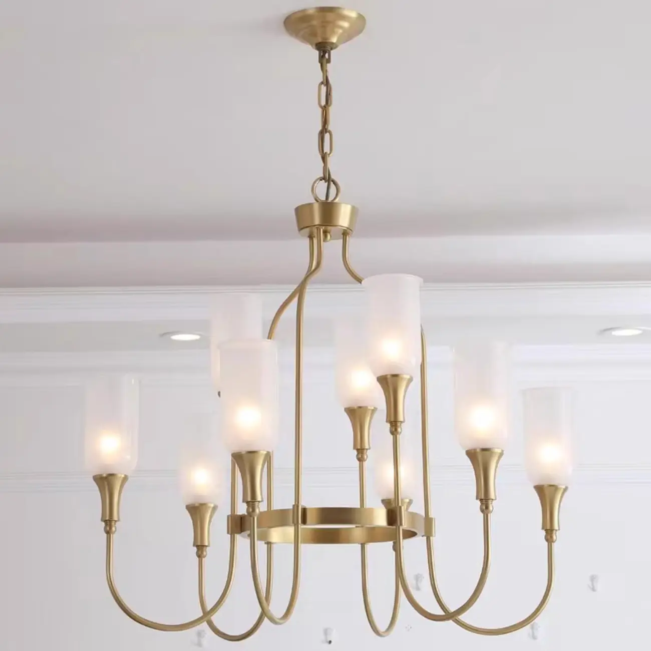 Modern Luxury Brass Chandelier with Fluted Glass Shades Image - 11 | homeyfad