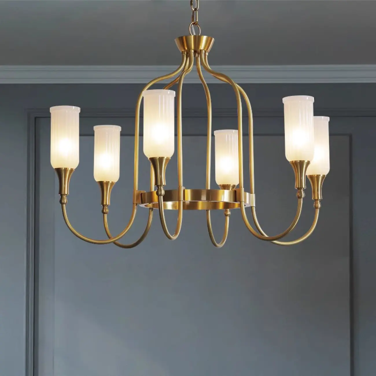 Modern Luxury Brass Chandelier with Fluted Glass Shades Image - 12 | homeyfad