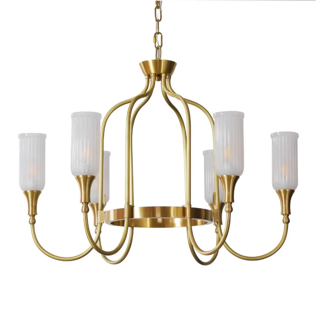 Modern Luxury Brass Chandelier with Fluted Glass Shades Image - 8 | homeyfad
