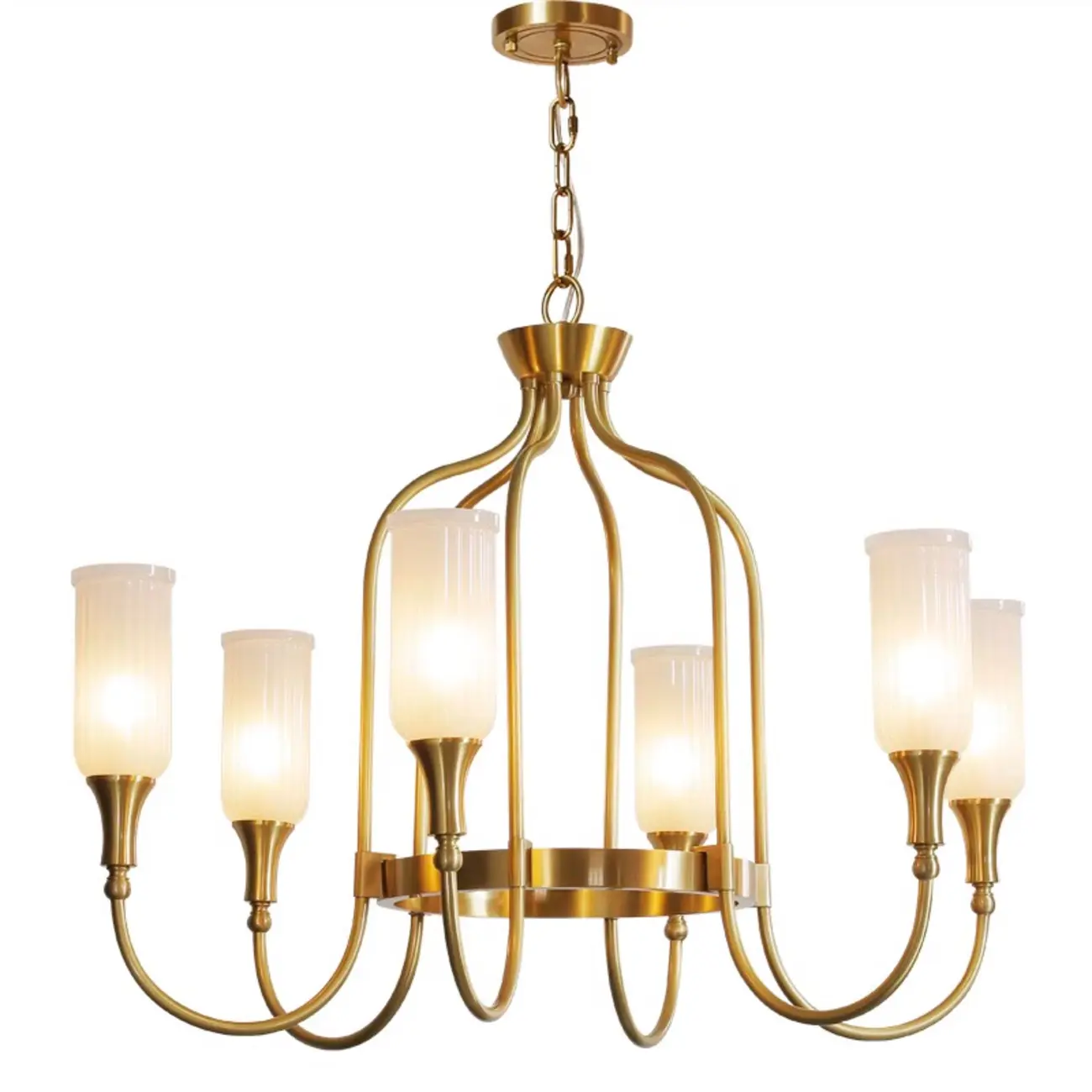 Modern Luxury Brass Chandelier with Fluted Glass Shades Image - 2 | homeyfad