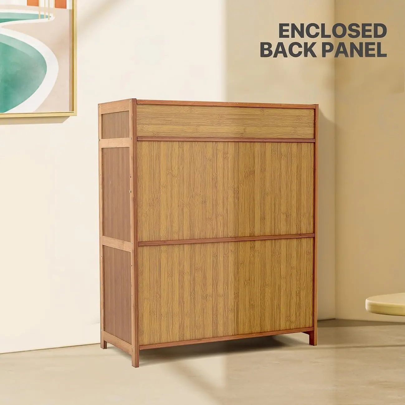 Bohemian Brown Wood Shoe Cabinet with Cane Doors Image - 5 | homeyfad