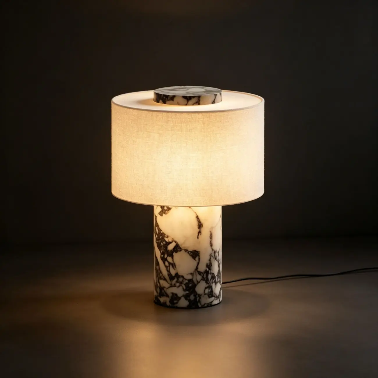 Modern Marble Cylinder Touch Control Bedside Table Lamp Image - 1 | homeyfad