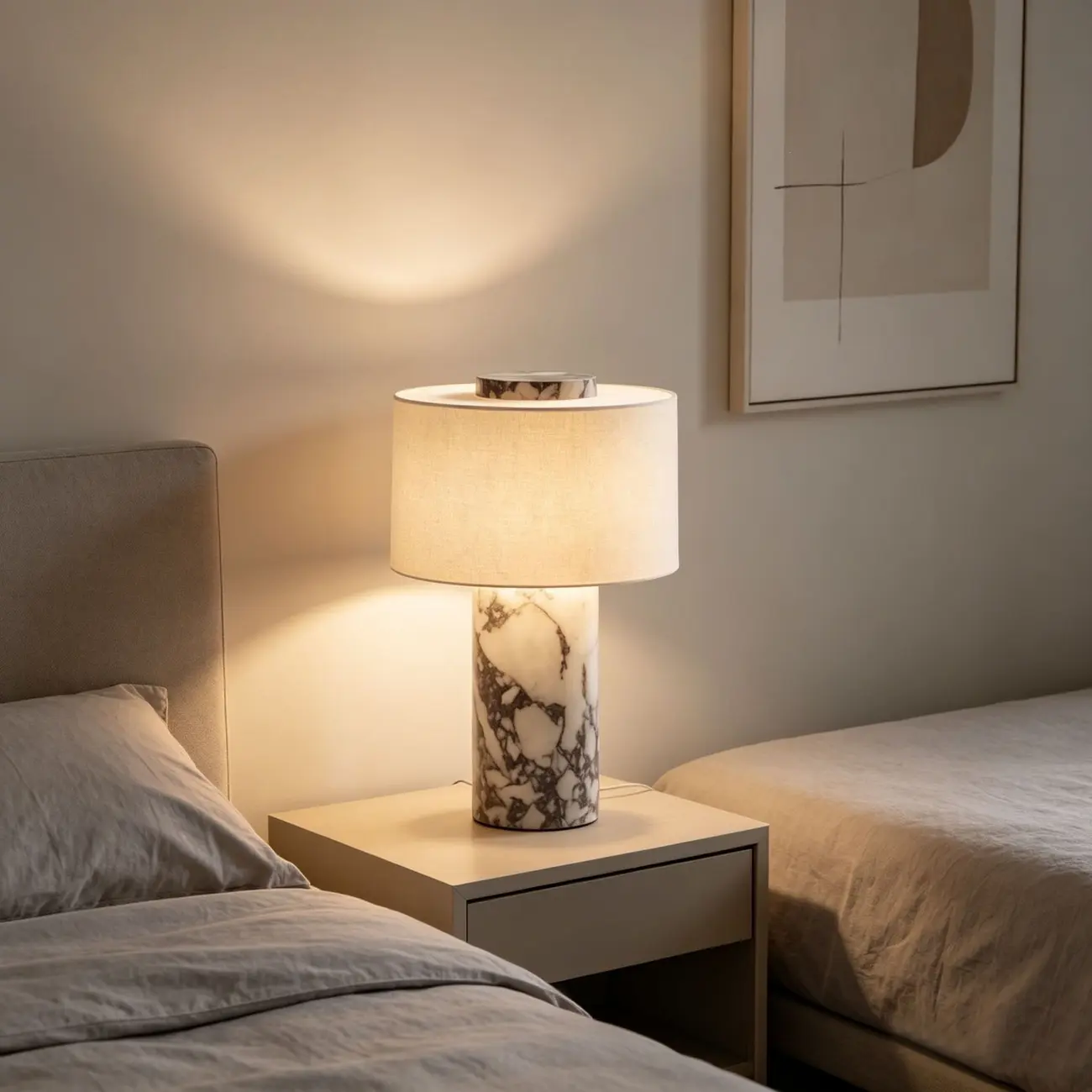 Modern Marble Cylinder Touch Control Bedside Table Lamp Image - 4 | homeyfad