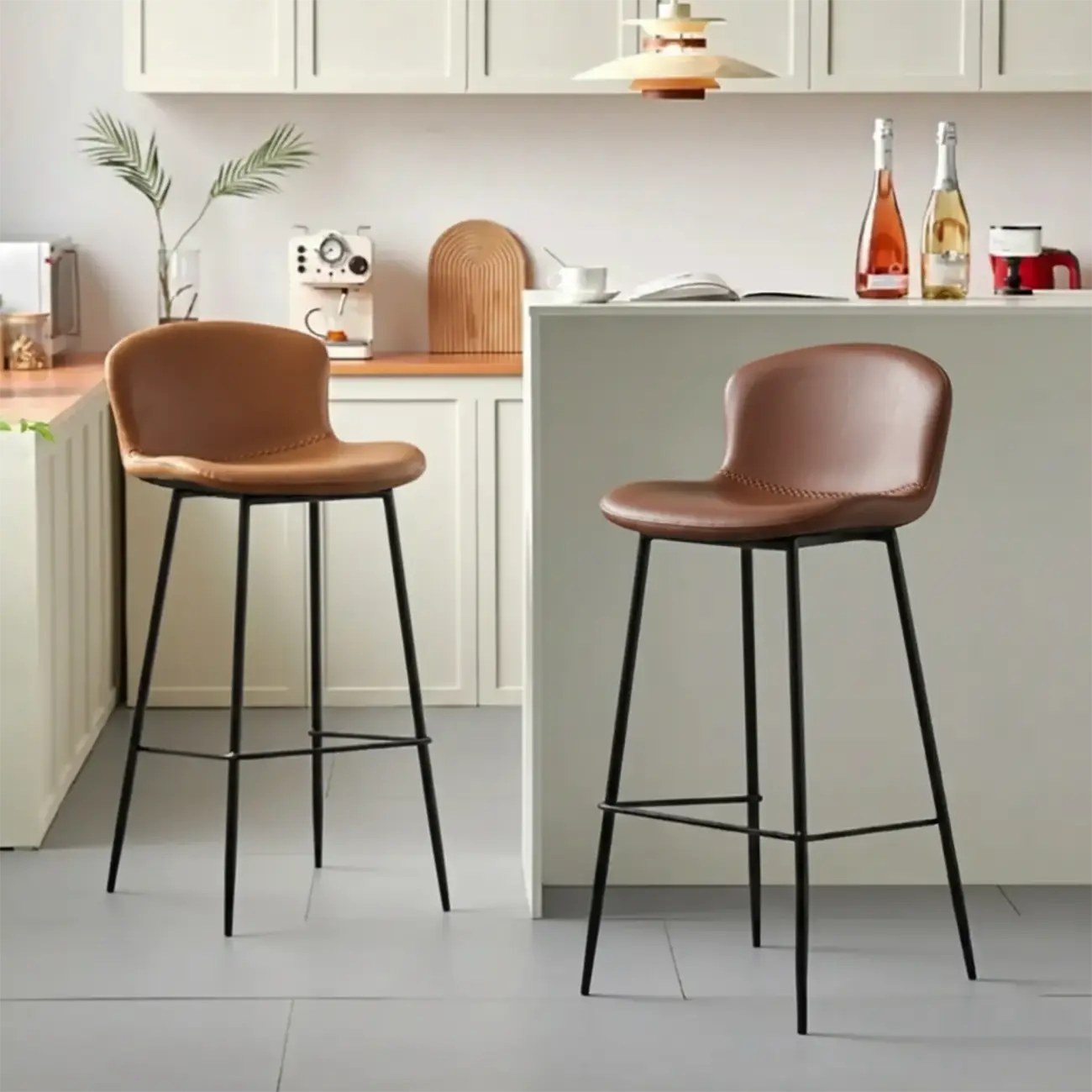 Modern Metal Frame Leather Cushion Low Back Bar Stool Image - 1 | homeyfad