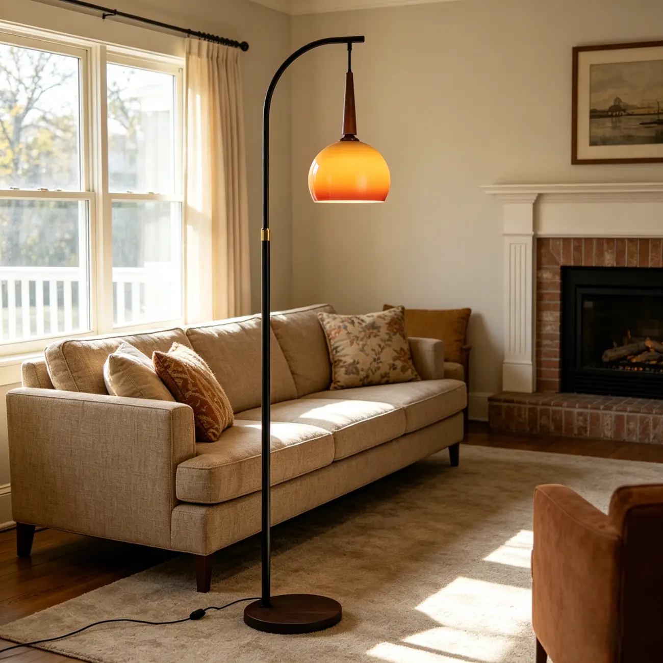 Modern Adjustable Plug-In Orange Glass Shape Arc Floor Lamp Image - 1 | homeyfad