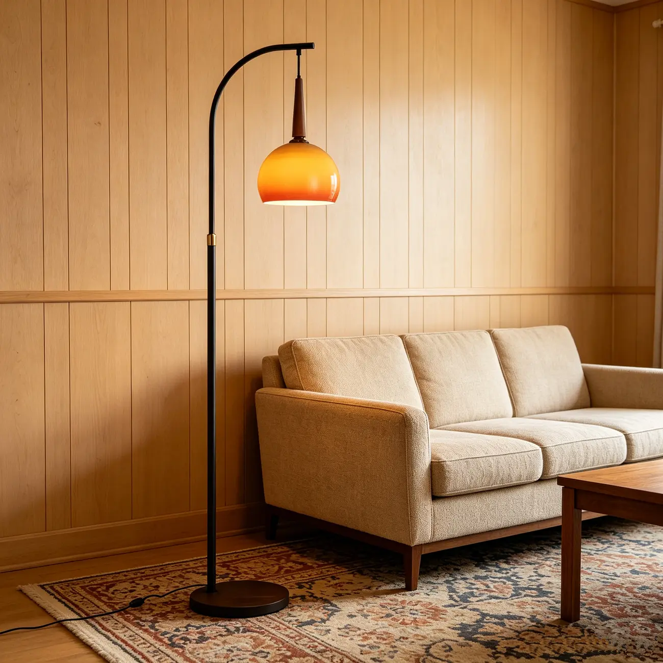 Modern Adjustable Plug-In Orange Glass Shape Arc Floor Lamp Image - 3 | homeyfad