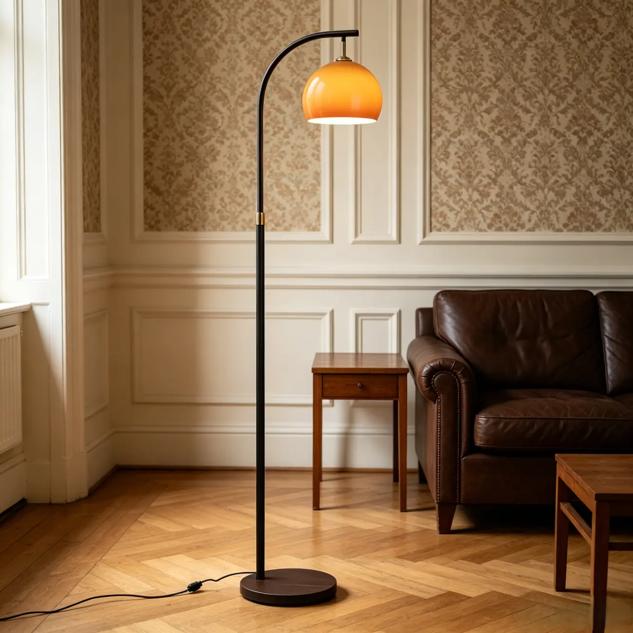 Modern Adjustable Plug-In Orange Glass Shape Arc Floor Lamp Image - 4 | homeyfad