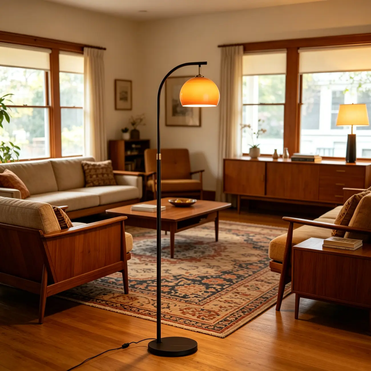 Modern Adjustable Plug-In Orange Glass Shape Arc Floor Lamp Image - 6 | homeyfad