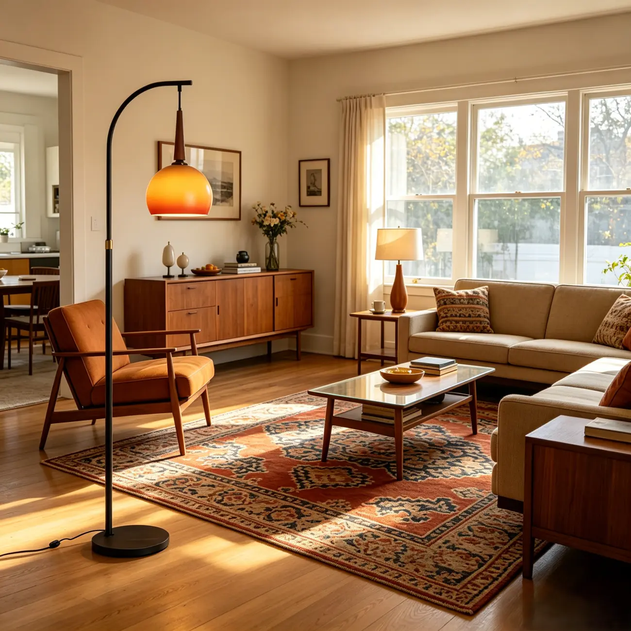 Modern Adjustable Plug-In Orange Glass Shape Arc Floor Lamp Image - 2 | homeyfad