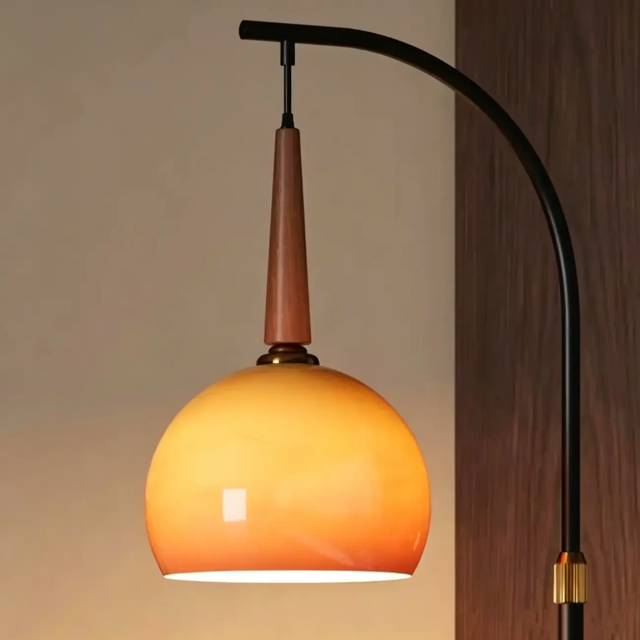 Modern Adjustable Plug-In Orange Glass Shape Arc Floor Lamp Image - 7 | homeyfad