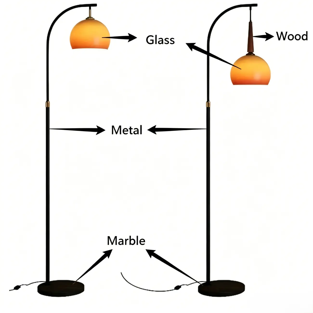 Modern Adjustable Plug-In Orange Glass Shape Arc Floor Lamp Image - 10 | homeyfad