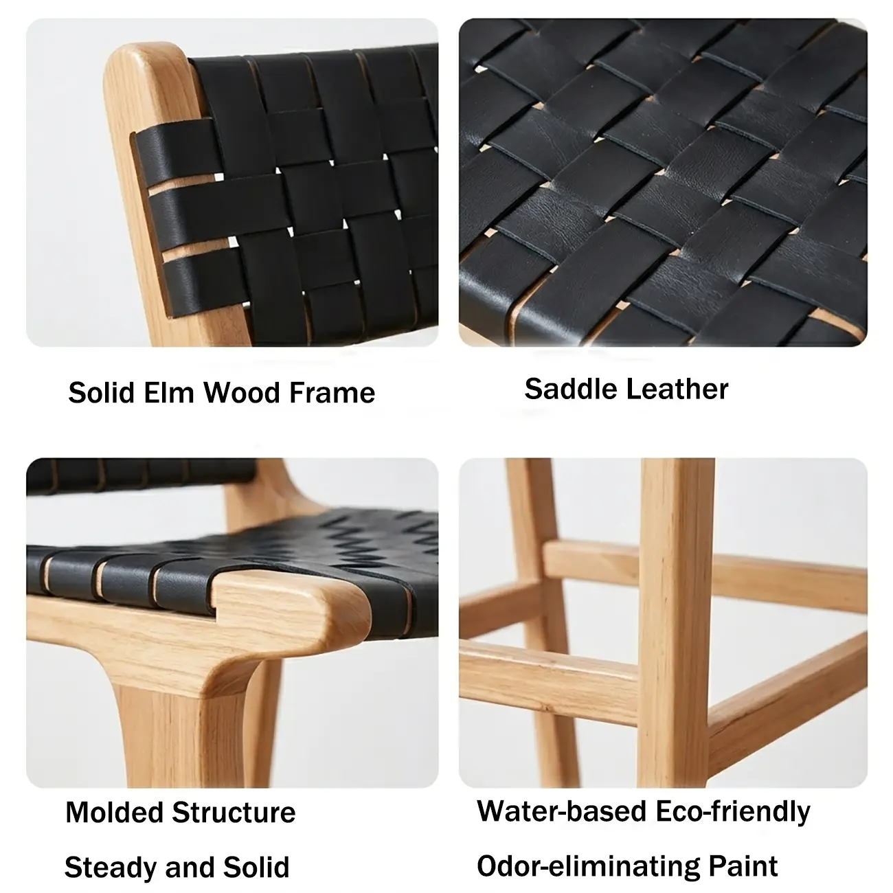 Scandinavian Solid Wood Bar Stool In Paper Cord And Faux Leather Image - 5 | homeyfad