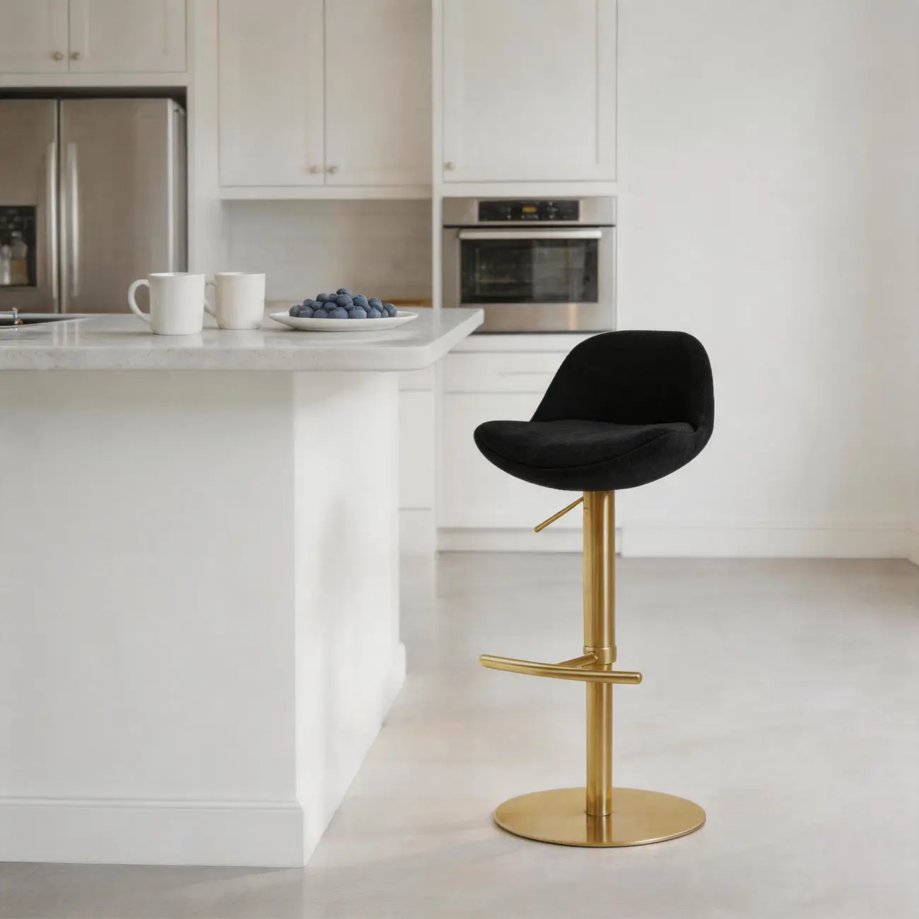 Italian Minimalist Upholstered Swivel Adjustable Bar Stool with Low Back Image - 14 | homeyfad