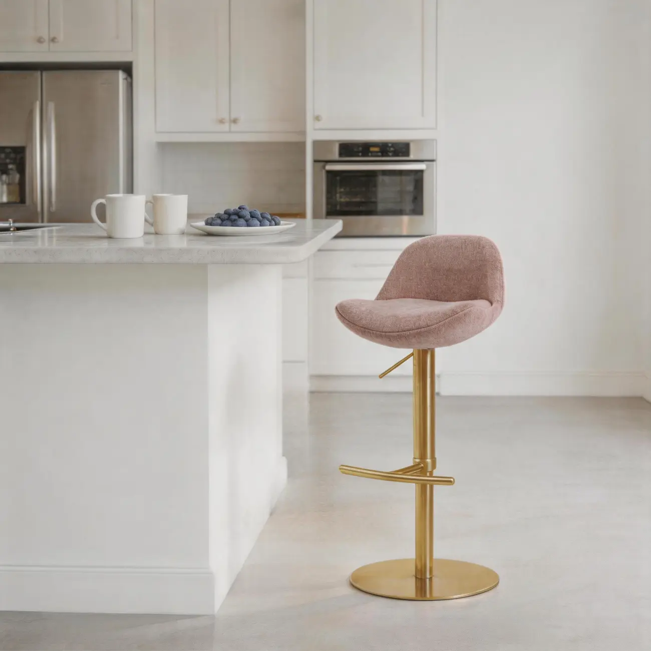 Italian Minimalist Upholstered Swivel Adjustable Bar Stool with Low Back Image - 15 | homeyfad