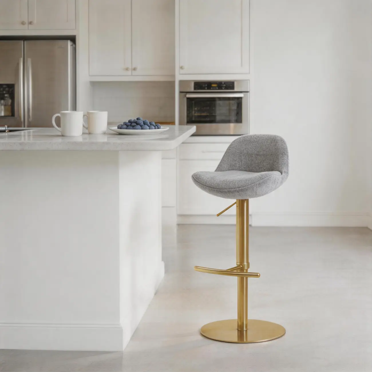 Italian Minimalist Upholstered Swivel Adjustable Bar Stool with Low Back Image - 16 | homeyfad