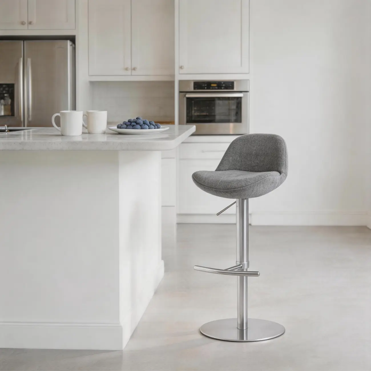 Italian Minimalist Upholstered Swivel Adjustable Bar Stool with Low Back Image - 17 | homeyfad