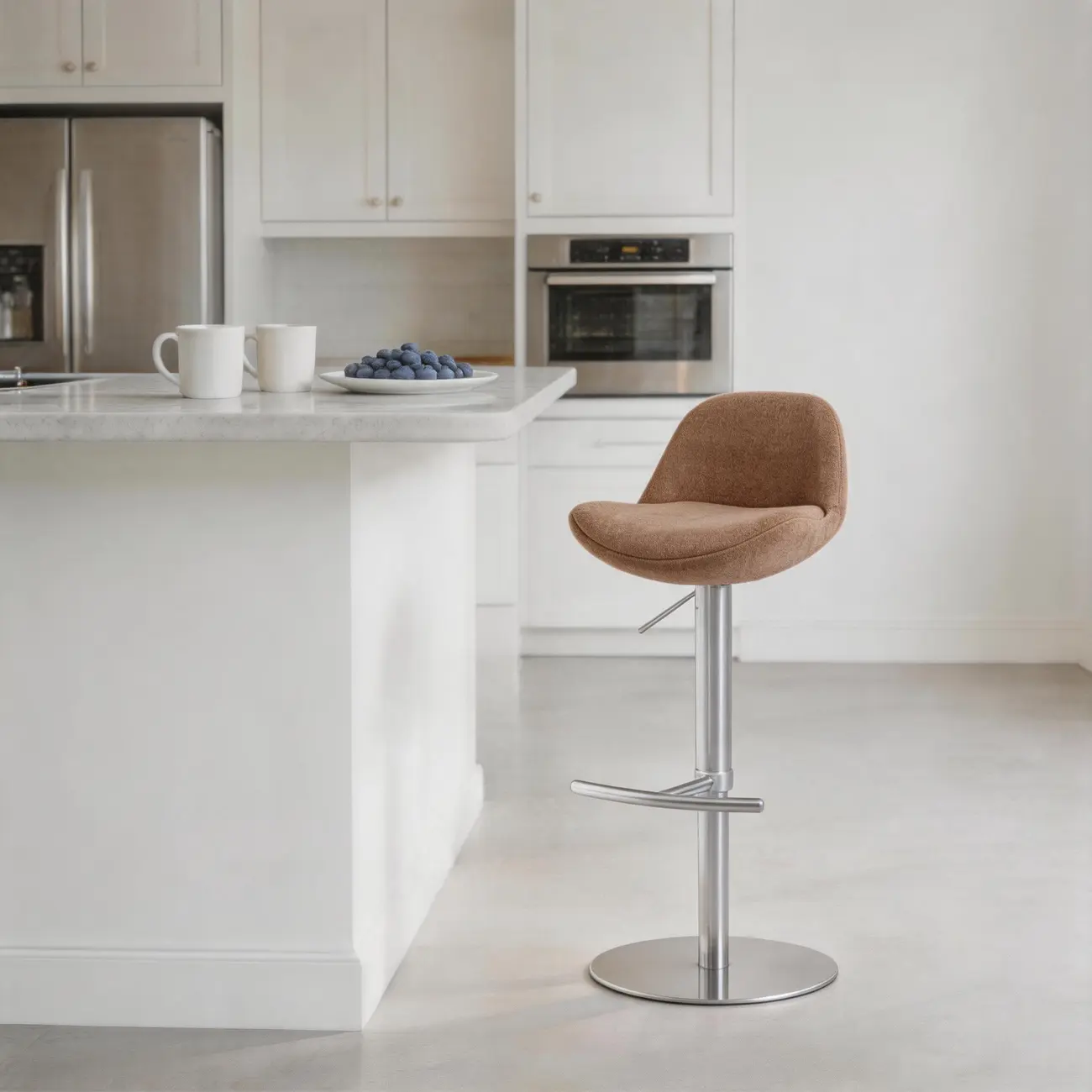 Italian Minimalist Upholstered Swivel Adjustable Bar Stool with Low Back Image - 19 | homeyfad