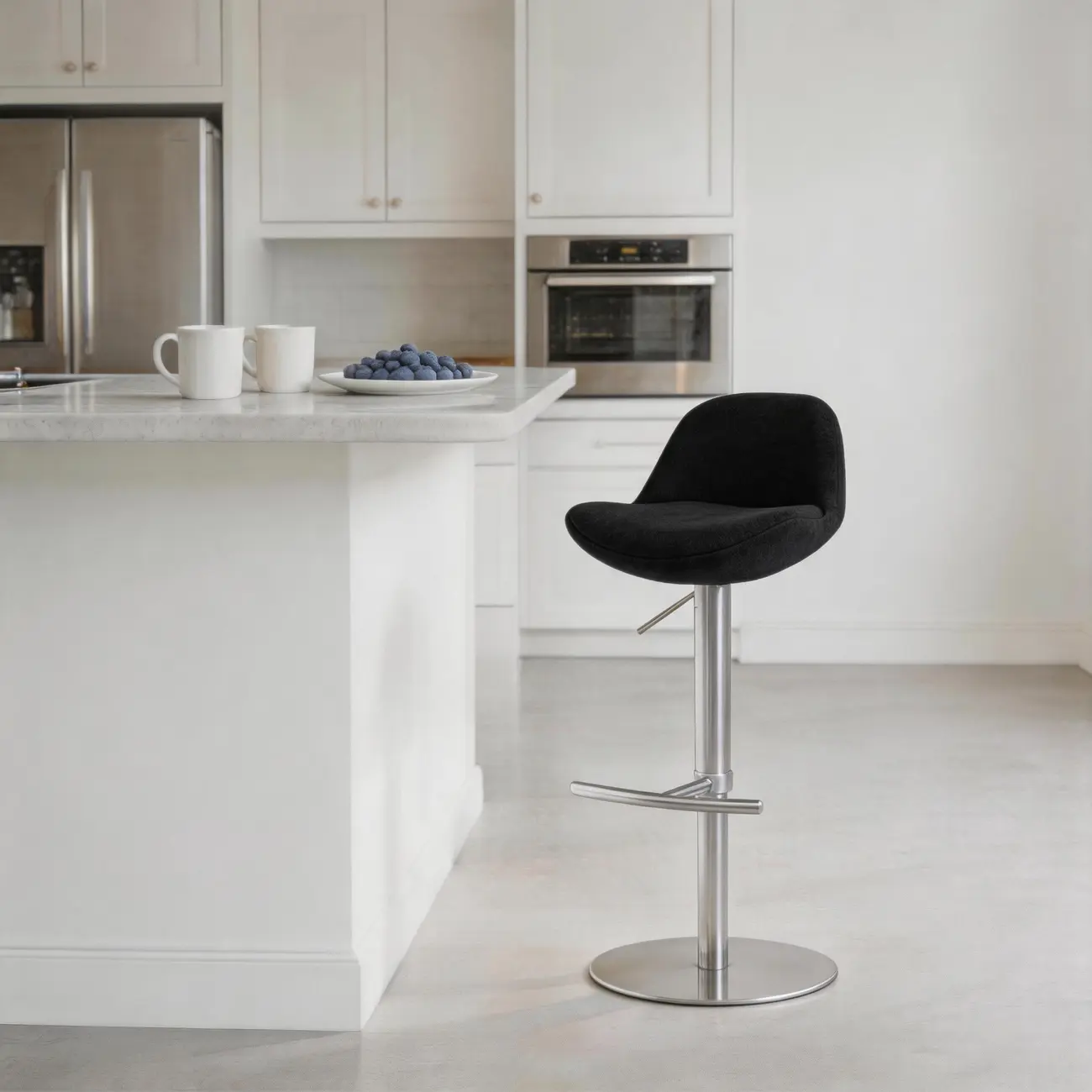 Italian Minimalist Upholstered Swivel Adjustable Bar Stool with Low Back Image - 18 | homeyfad