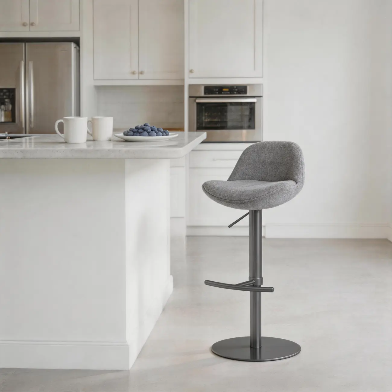 Italian Minimalist Upholstered Swivel Adjustable Bar Stool with Low Back Image - 20 | homeyfad