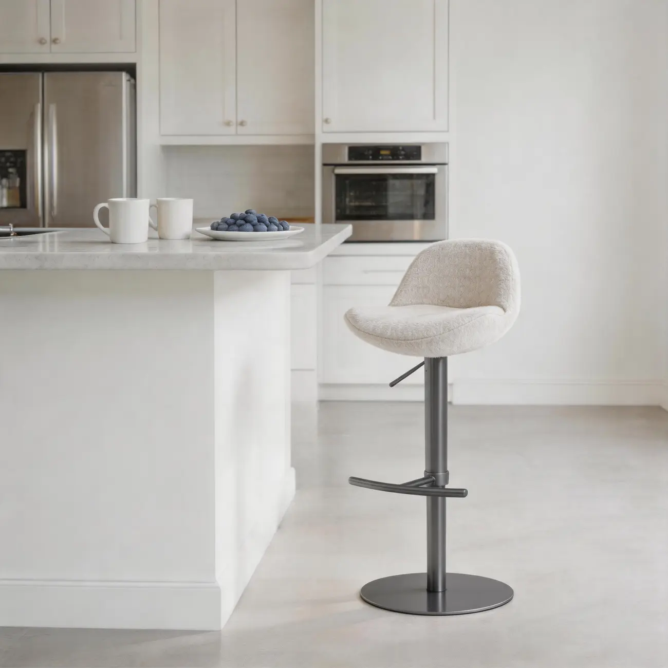 Italian Minimalist Upholstered Swivel Adjustable Bar Stool with Low Back Image - 23 | homeyfad