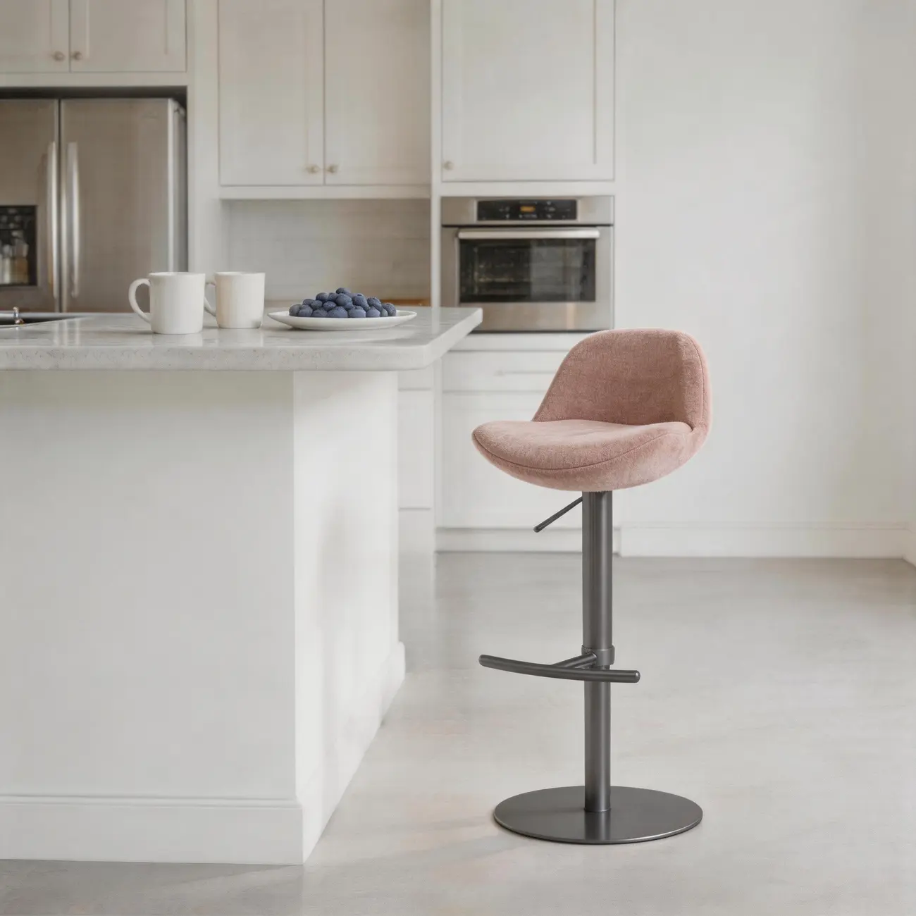 Italian Minimalist Upholstered Swivel Adjustable Bar Stool with Low Back Image - 21 | homeyfad