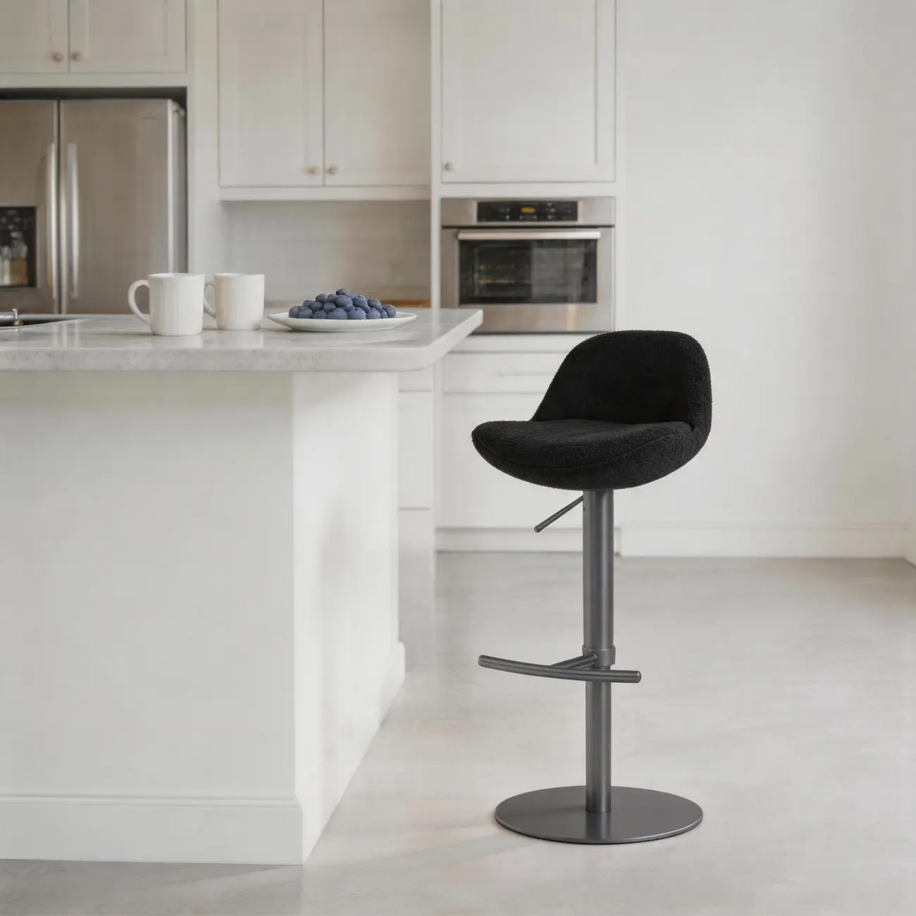 Italian Minimalist Upholstered Swivel Adjustable Bar Stool with Low Back Image - 22 | homeyfad