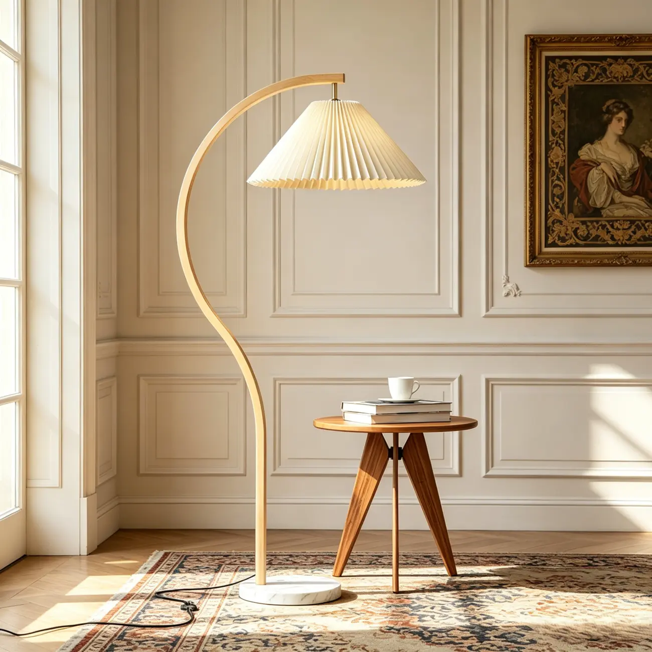 Modern Arched Floor Lamp with Adjustable Pleated Shade Image - 10 | homeyfad