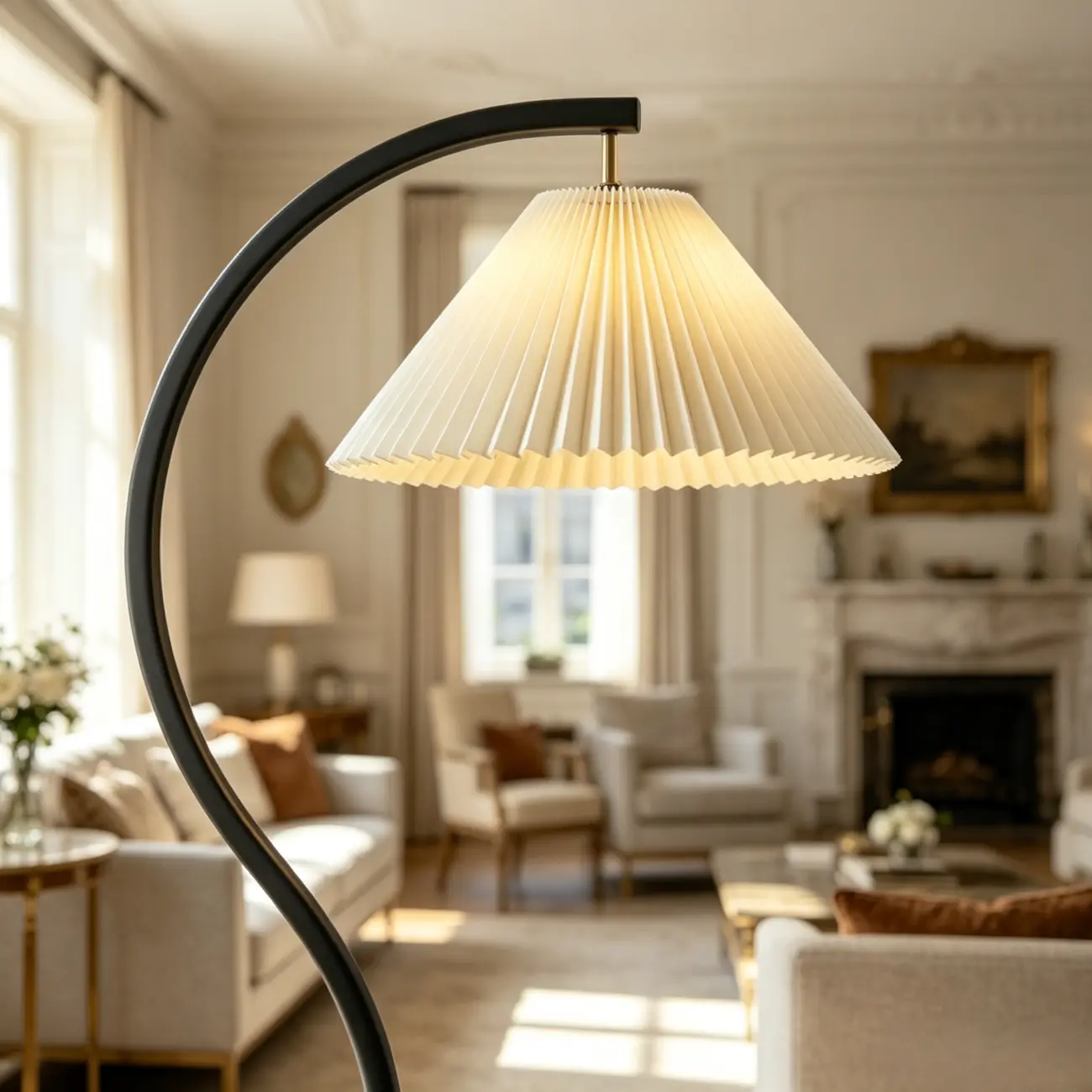 Modern Arched Floor Lamp with Adjustable Pleated Shade Image - 3 | homeyfad