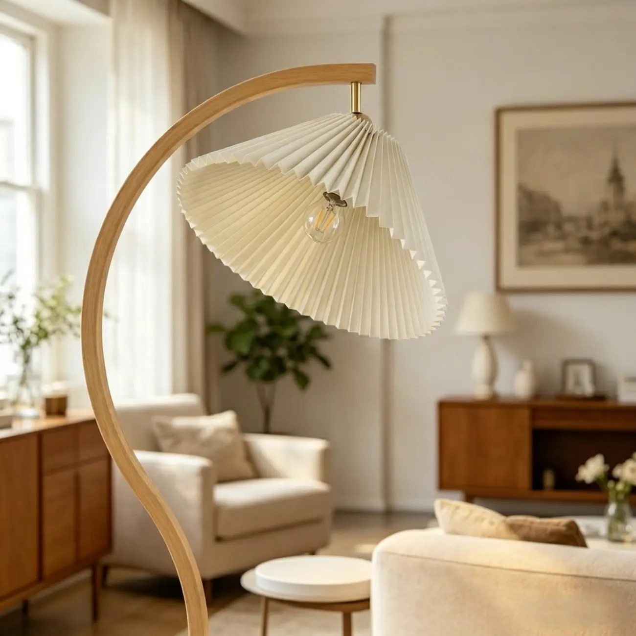 Modern Arched Floor Lamp with Adjustable Pleated Shade Image - 5 | homeyfad