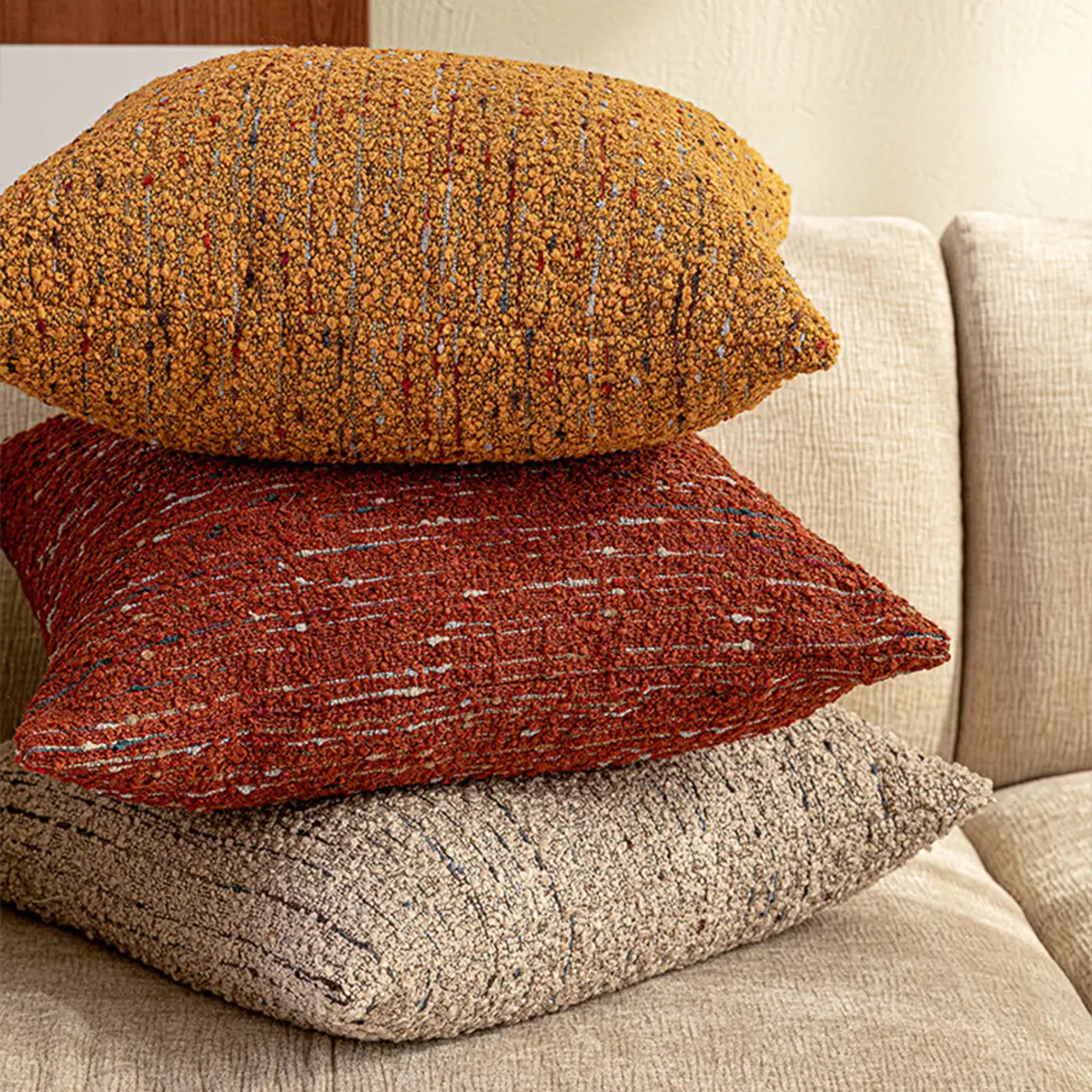Mid-Century Modern Solid Textured Boucle Throw Pillow for Sofa Image - 6 | homeyfad