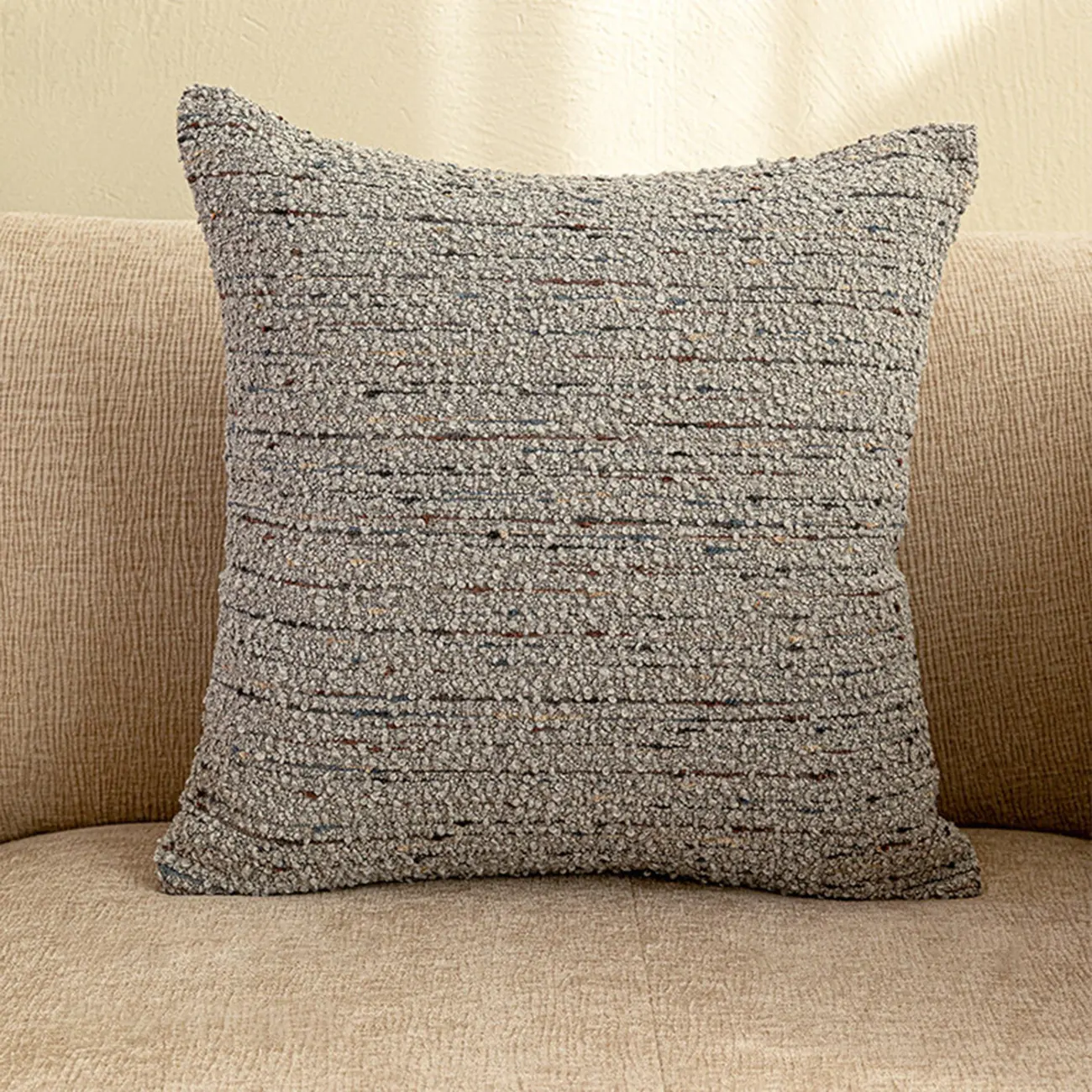 Mid-Century Modern Solid Textured Boucle Throw Pillow for Sofa Image - 13 | homeyfad