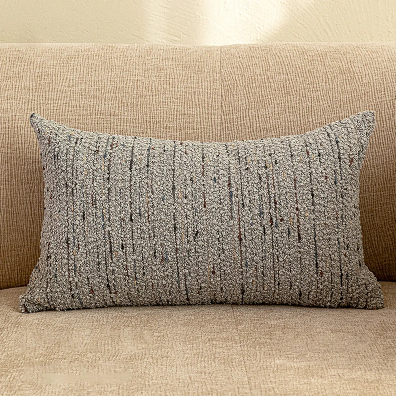 Mid-Century Modern Solid Textured Boucle Throw Pillow for Sofa Image - 12 | homeyfad