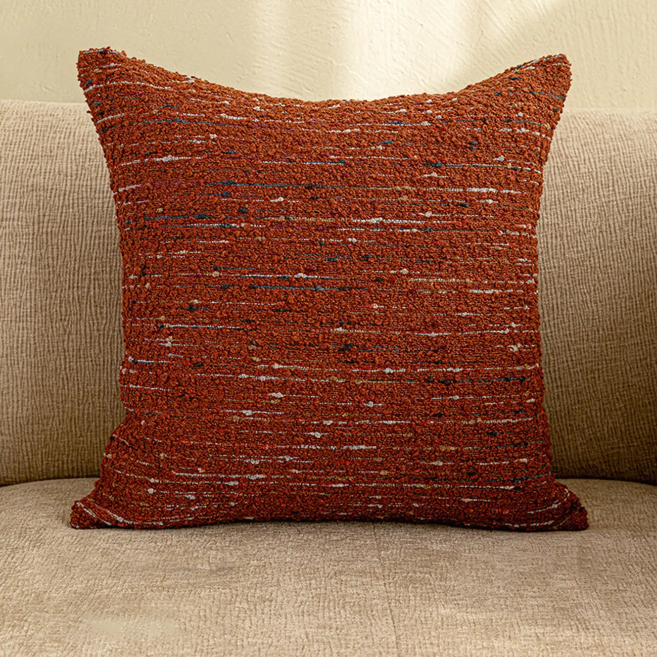 Mid-Century Modern Solid Textured Boucle Throw Pillow for Sofa Image - 14 | homeyfad