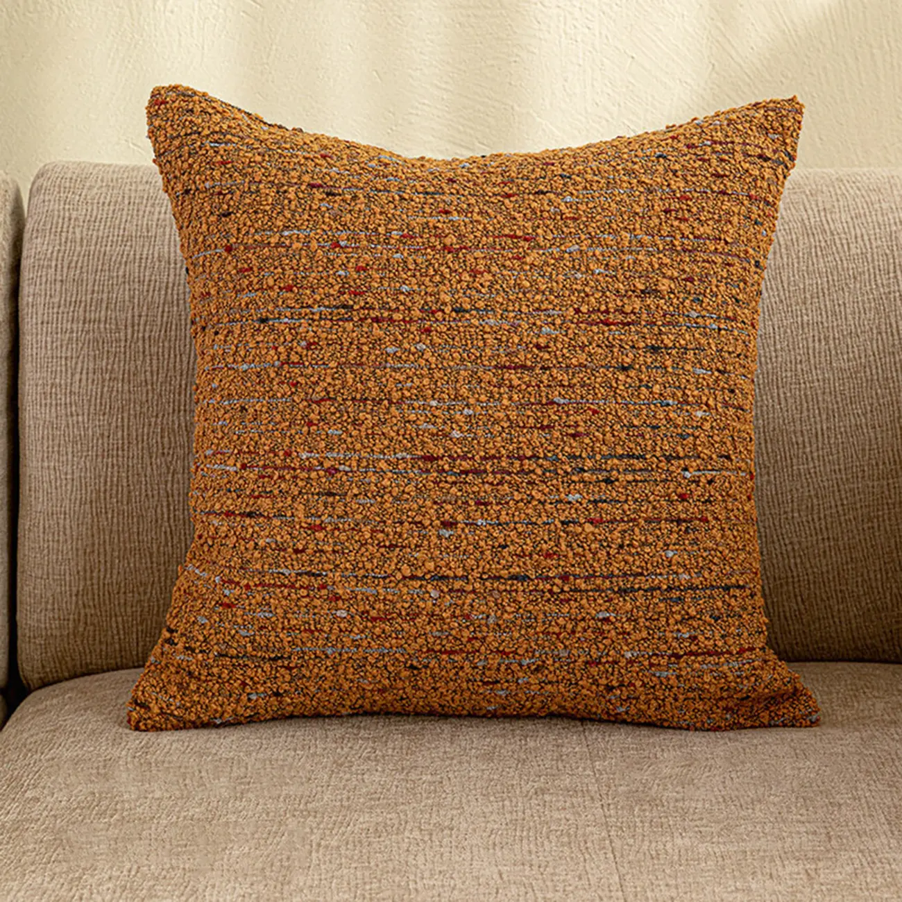 Mid-Century Modern Solid Textured Boucle Throw Pillow for Sofa Image - 18 | homeyfad