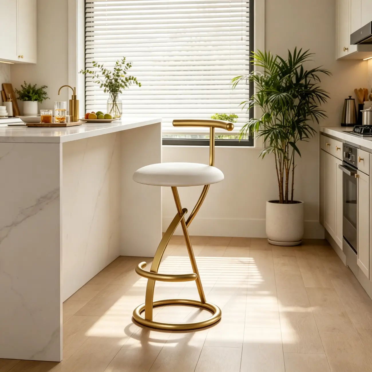 Glam Modern Metal Frame Armless Round Counter Stools Image - 6 | homeyfad
