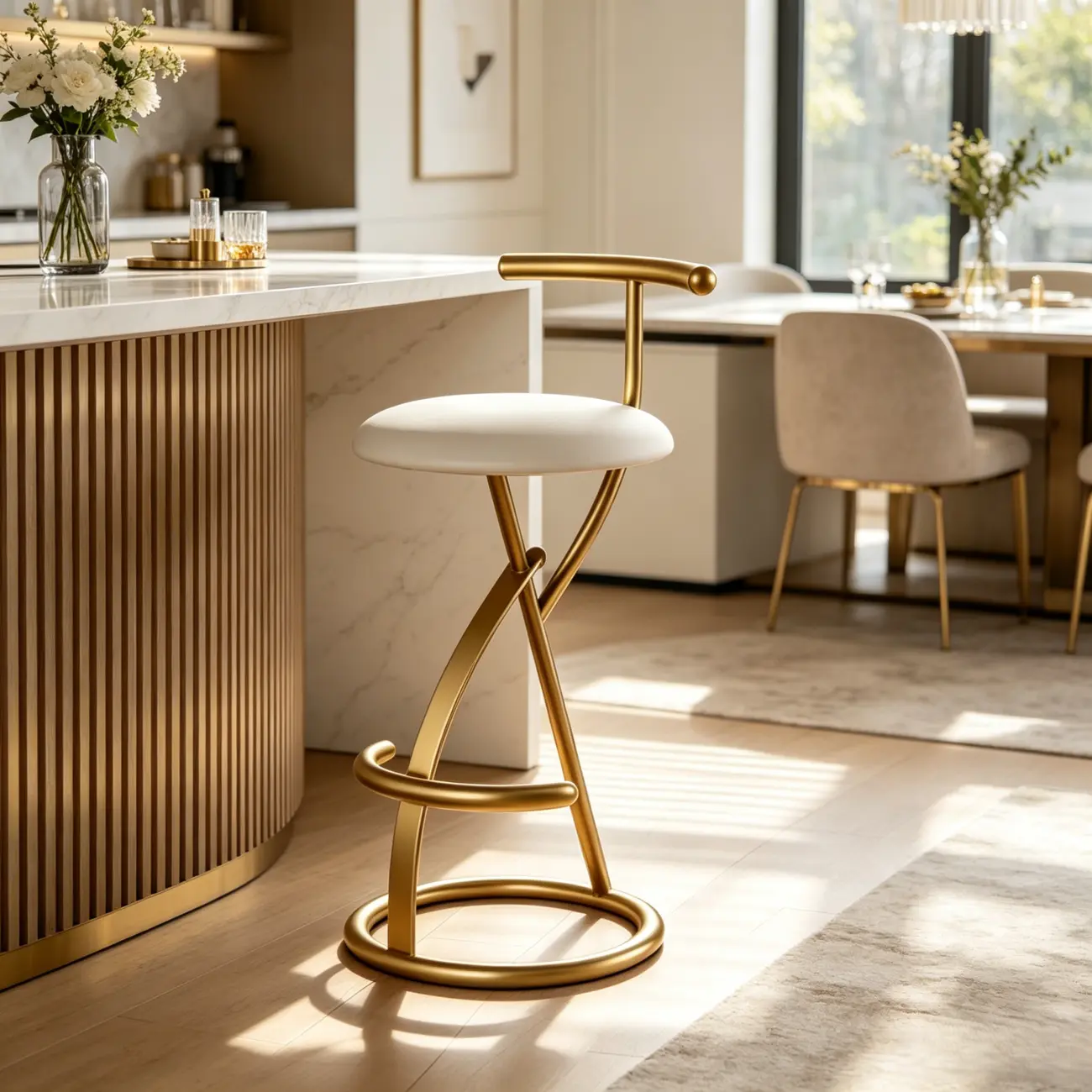 Glam Modern Metal Frame Armless Round Counter Stools Image - 5 | homeyfad