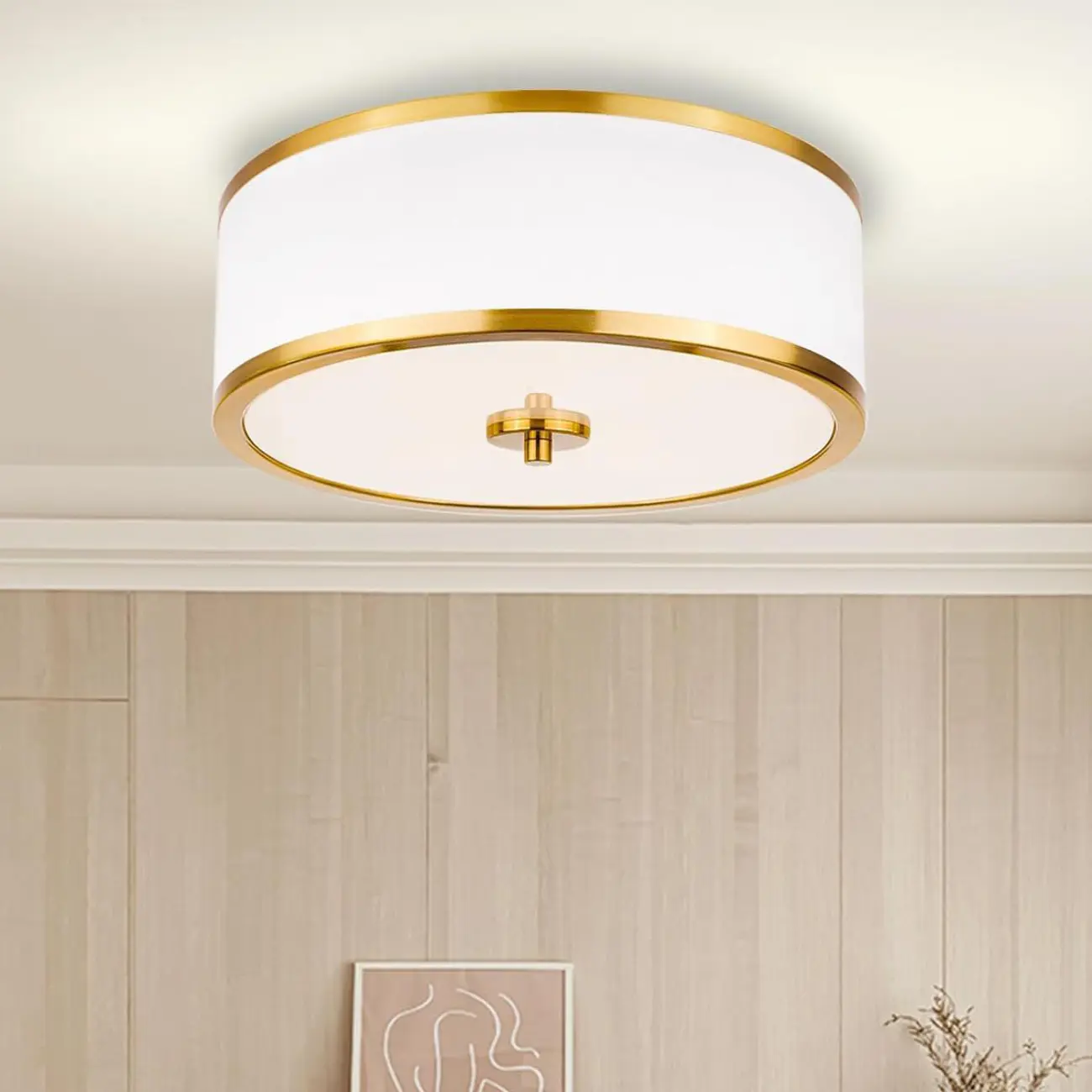 Modern Round Fabric Shade Flush Mount Ceiling Light Image - 1 | homeyfad