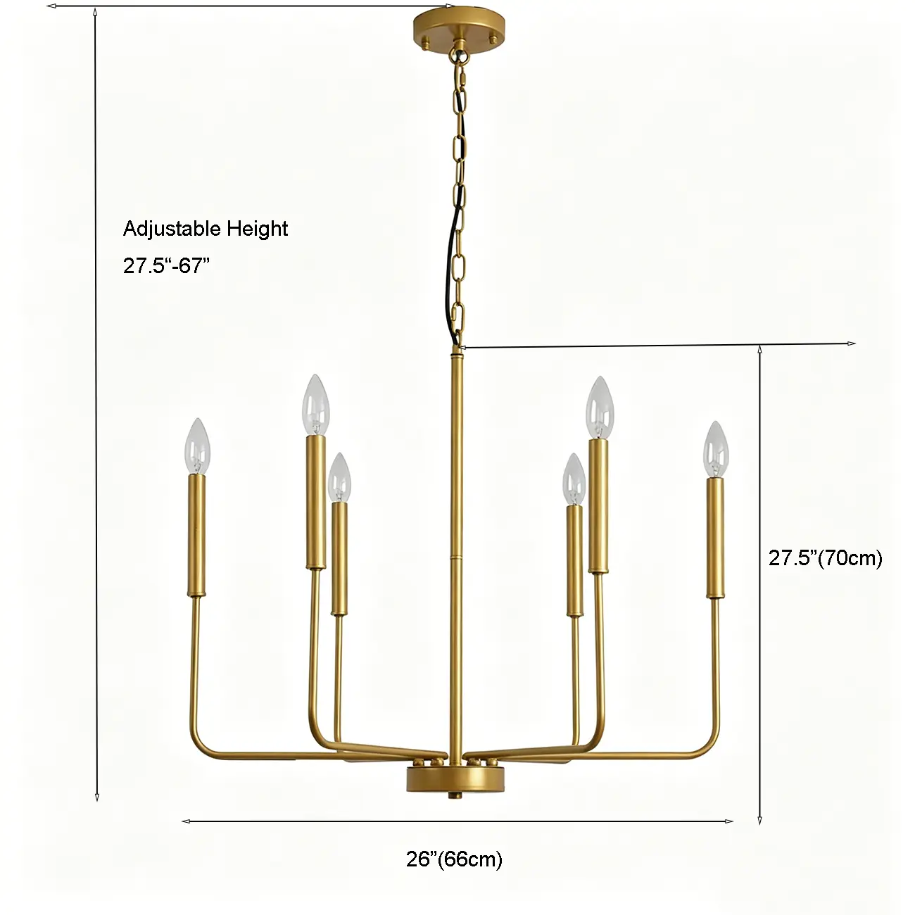 Minimalist Iron Candle-style Chandelier Adjustable Chain Height #size | homeyfad