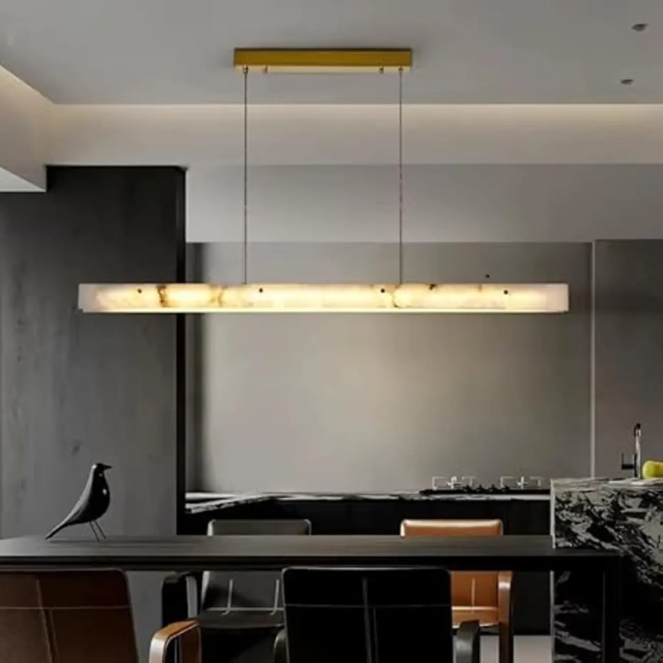 Quiet Luxury Alabasterer Linear Chandelier With Brass Finish Image - 3 | homeyfad