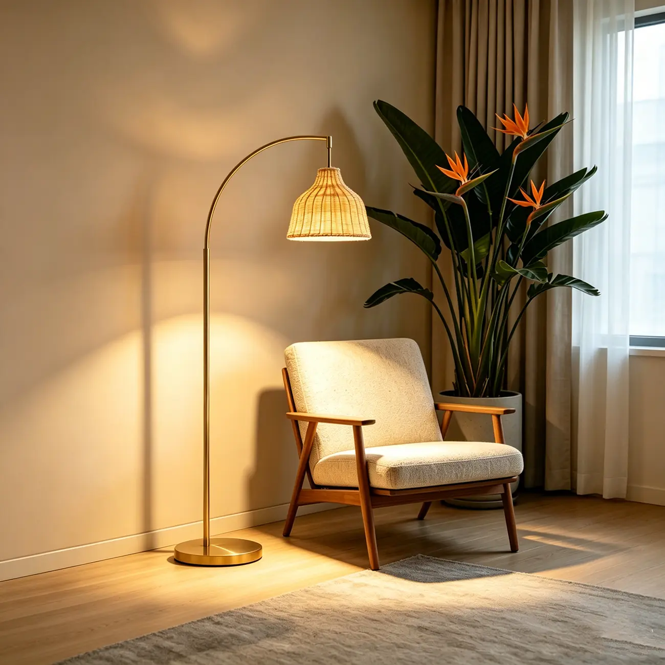72" Boho Arched Floor Lamp With Hand-woven Rattan Shade Image - 1 | homeyfad